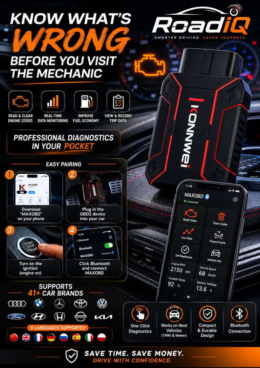 RoadIQ Vehicle Diagnostics| Bluetooth OBD2 Scanner